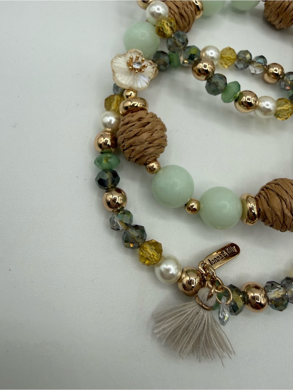 Lonna & Lilly Multi-Strand Beaded Bracelet Set Gold Tone Mint Green Pearl Tassel - Picture 6 of 17